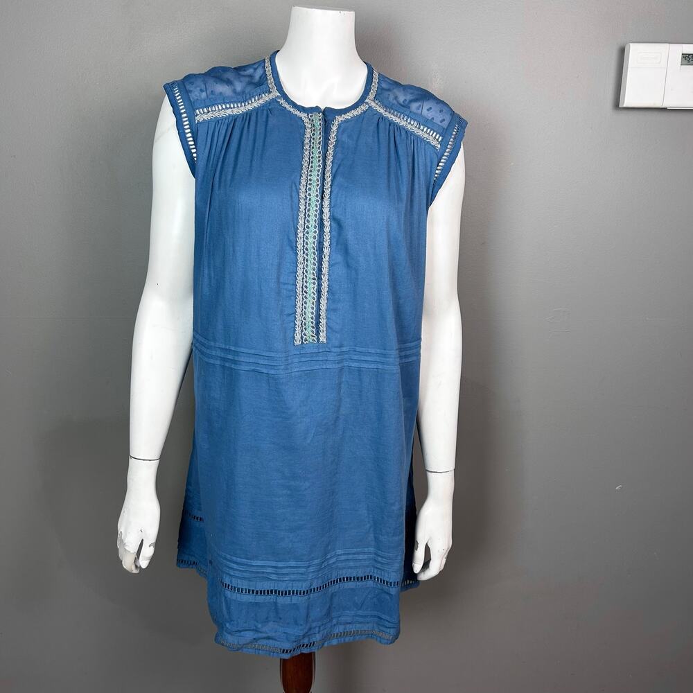 Paul & Joe Sister shirt dress size‎ 6 / EU 36 embroidered lace blue gauzy